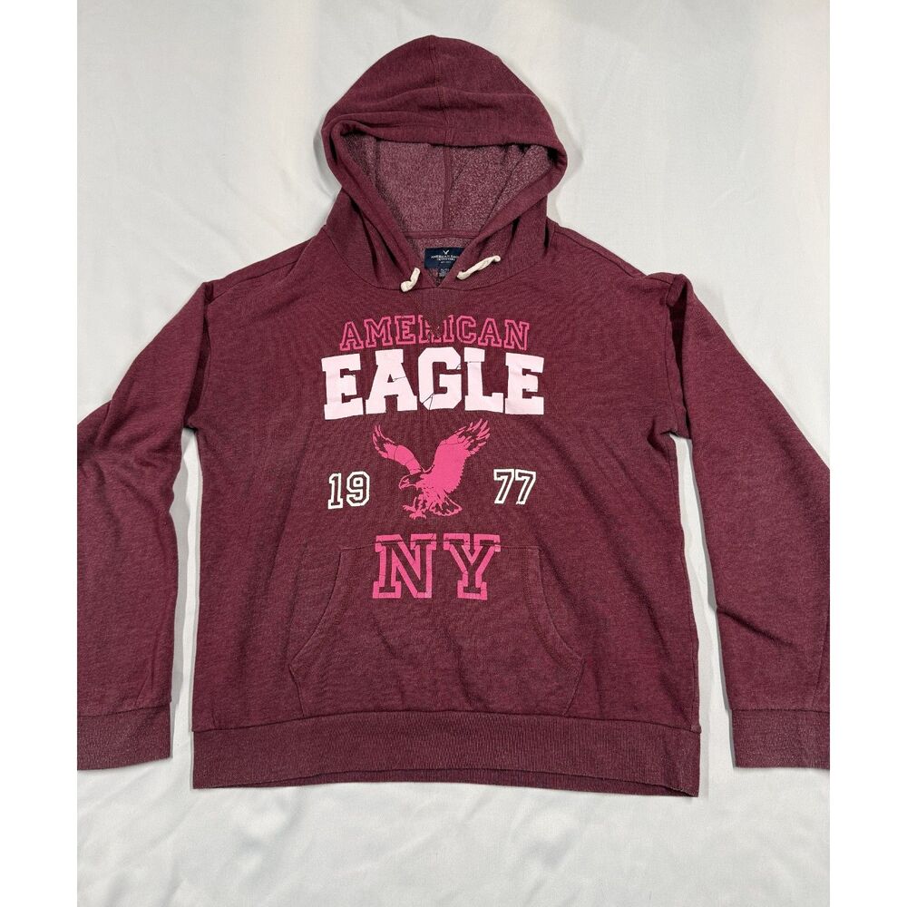 American Eagle Outfitters Hoodie Womens XL Maroon NY 1977 Graphic Pullover